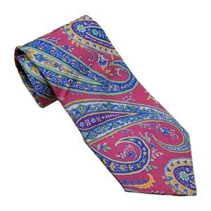 Vintage Polo Ralph Lauren Pink Paisley Necktie 100% Silk Handmade In Italy